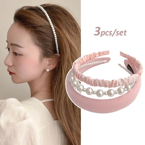 Fashionable Hairbands in a 3-Piece Set: Pearls & Satin for the Trendy Look