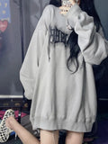 Gray Letter Print Hoodie for Women Grunge-Inspired