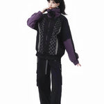 Y3K Still Sweet cool purple and black checkered jacket with cargo pants