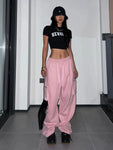 Pink Y2K cargo pants in Kpop style for trend-conscious women