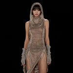 Alluring Fairy Grunge Dress with Hood and Ruffles