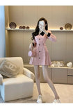 Pink tweed soft girl style dress with long sleeves and A-line