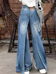 High-cut jeans with skirt insert in the upper area patchwork