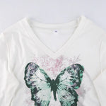 Japanese Gothic Long Sleeve Shirt with Blue and White Butterfly Print