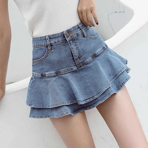 90er Grunge Denim-Minirock –Sommerlicher Style mit Volants