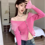 Korean Sweater in Pink Off-shoulder Knit Sweater