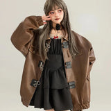 Oversized Women's Jacket in Grunge Style made of Distressed Faux Leather