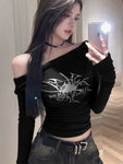 Stylish off-shoulder long sleeve T-shirt for edgy goths