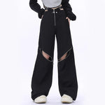 Y2K streetwear high-waist cargo pants with hollow-out design