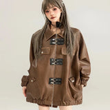 Oversized Women's Jacket in Grunge Style made of Distressed Faux Leather