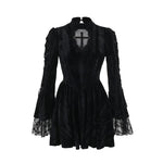 Gothic Dress for Women Lace Patchwork Puff Sleeves & High Waist