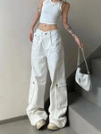 Y2K White Baggy Cargo Jeans – Kpop Pants for Women