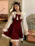 Alternative Gothic Lolita dress with ruffles and bows in wine red