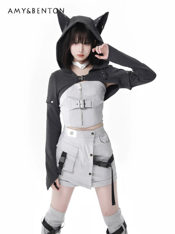 Y3K Stylish 2-Piece Outfit with Removable Hood