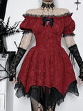 Gothik-Viktoriaans Kleid in Schwarz-Rot mit Korsett-Detail