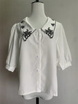 Korean blouse with embroidered collar