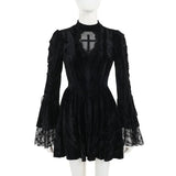 Gothic Dress for Women Lace Patchwork Puff Sleeves & High Waist