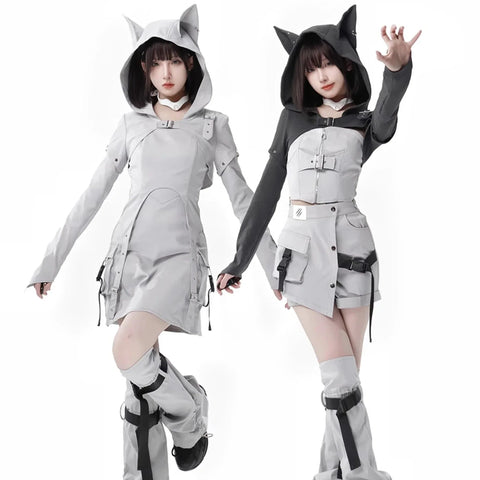 Y3K Stylish 2-Piece Outfit with Removable Hood