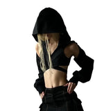 Top Y3K Cropped Long Sleeve Shirt with Hood Subversive Style