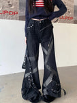 Cyber Y2K Baggy Cargo Jeans for Women Stylish Patchwork