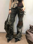 High-waisted Patchwork Cargo Style Workwear Jeans