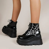 Gothic Spider Print High Heel Ankle Boots