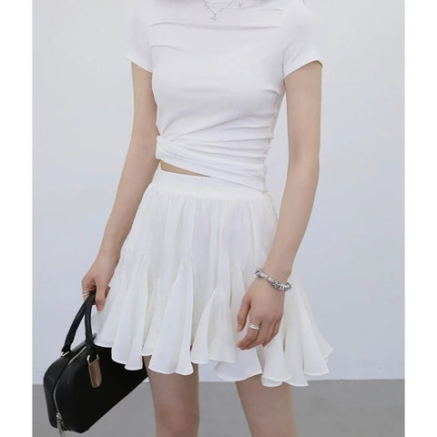 Elegant White Women's Mini Skirt in Korean Fairycore Style