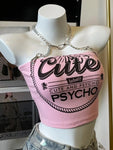 Sweet pink crop top with chain for a psycho-cute look