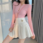 White pleated high waist skirt in K-Pop style