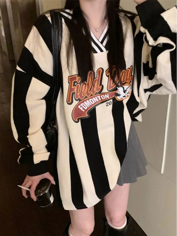 Y2K Retro Stripe Hoodie black and white