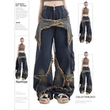 Brown Pachwork star  jeans for Women in Y2K Style