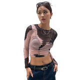 Damen Grunge 90er Mesh-Shirt mit Cut-Outs und Sonnenschutz