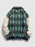 Y2K Sweater with Bear Motif and Geometric Pattern