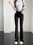 E girlPearl-embellished flared trousers in low-cut denim