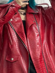 Oversized Red Shiny Crocodile Leather Biker Jacket Style