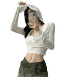 Hooded Crop-Top for Y3k Style white