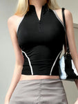 Backless E-girl Crop Top with Zipper and Stand Collar