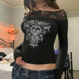 Oversized Gothic-Trap Crop Top with Lace Neckline