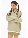 90s Sports Streetwear Jacket in Beige and Black for Women