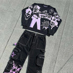 Y2K Retro Pullover for Couples Gothic and 90s Style in Purple and Black