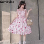 Sweet Lolita Style Dress for Women Japanese with Cherry Blossom Pattern and Flowing