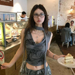 Sexy Korean Cropped Top with Gray Print