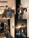 Retro Oversize Faux Leather Jacket in Distressed Look for a Grungy Touch