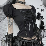 Women's Gothic Bandage Top in Black with Lace and Lacing