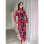 Attractive long-sleeved rose dress in retro E-girl style