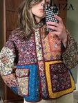 Ethno-Boho Women's Jacket with Floral Print and Contrast Pockets 2024