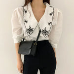 Korean blouse with embroidered collar