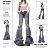 Flared Jeans with Raw Hem Patchwork Design for the Trendy Y2K Look