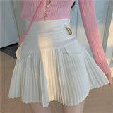 White pleated high waist skirt in K-Pop style