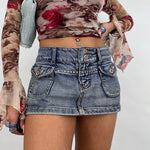 Y2K Aesthetic Vintage Denim Skirt - Trendy Mini Skirt in Denim Look